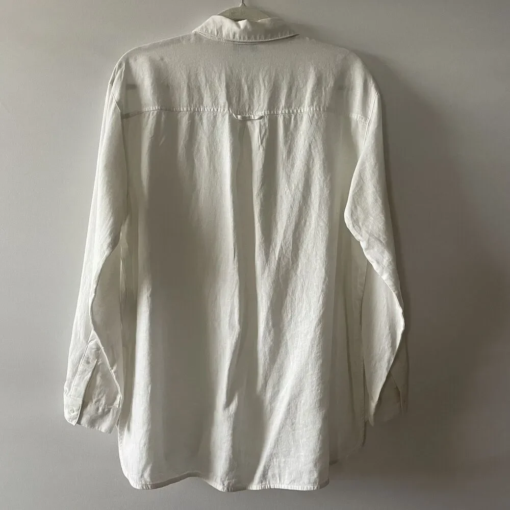 Old Navy Boyfriend Shirt Button Front Long Sleeve White Linen Blend Size M